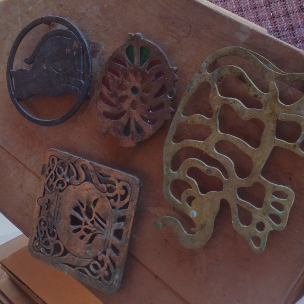 Solid BRASS and Iron Trivets on Stand(4)